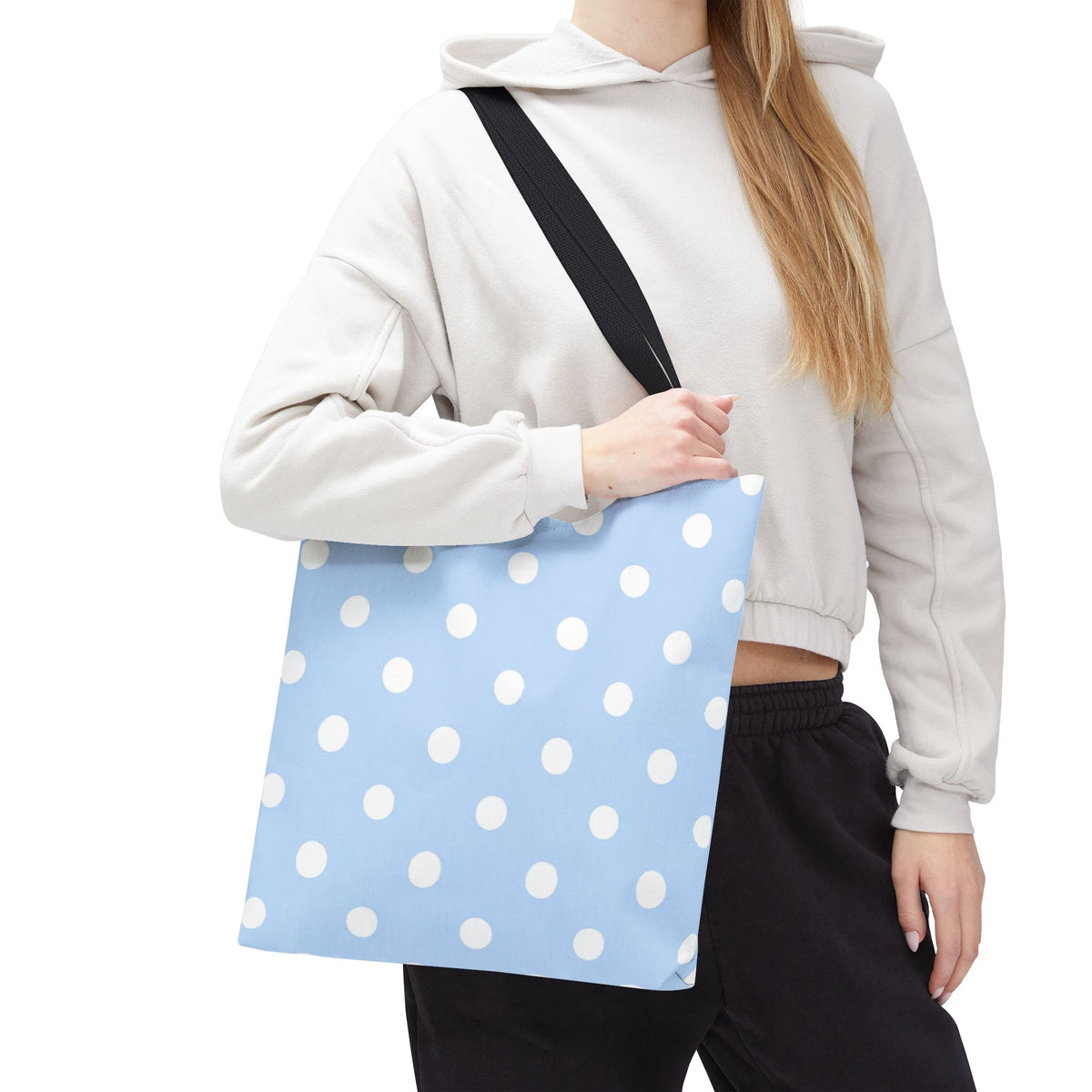 Light Blue with White Polka Dots on Baby Blue Tote