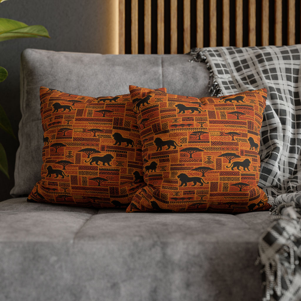 African Safari Pattern Pillowcase | Lion Silhouette Square Pillow