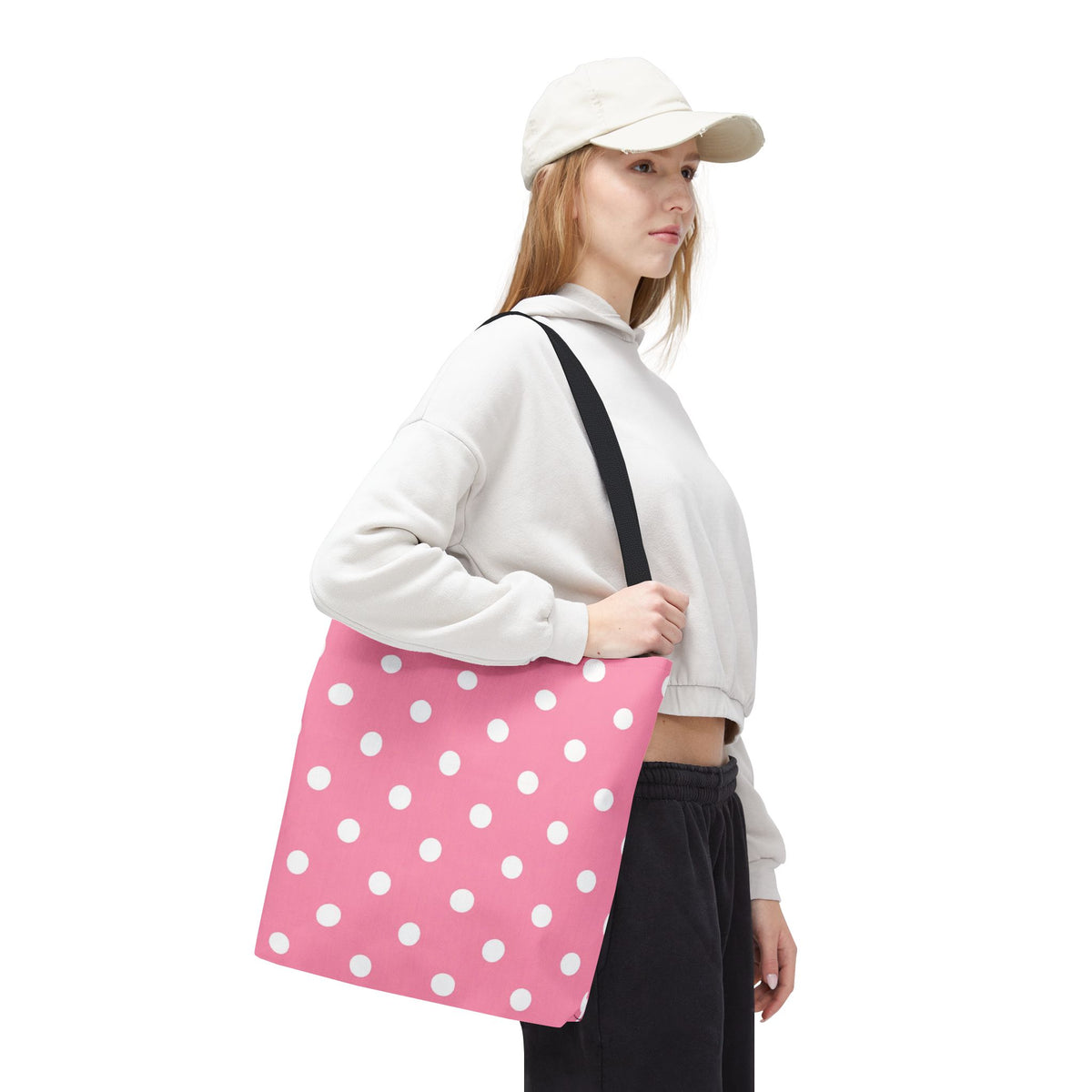 Pink With White Polka Dot Pink Tote Bag | All-Over Print