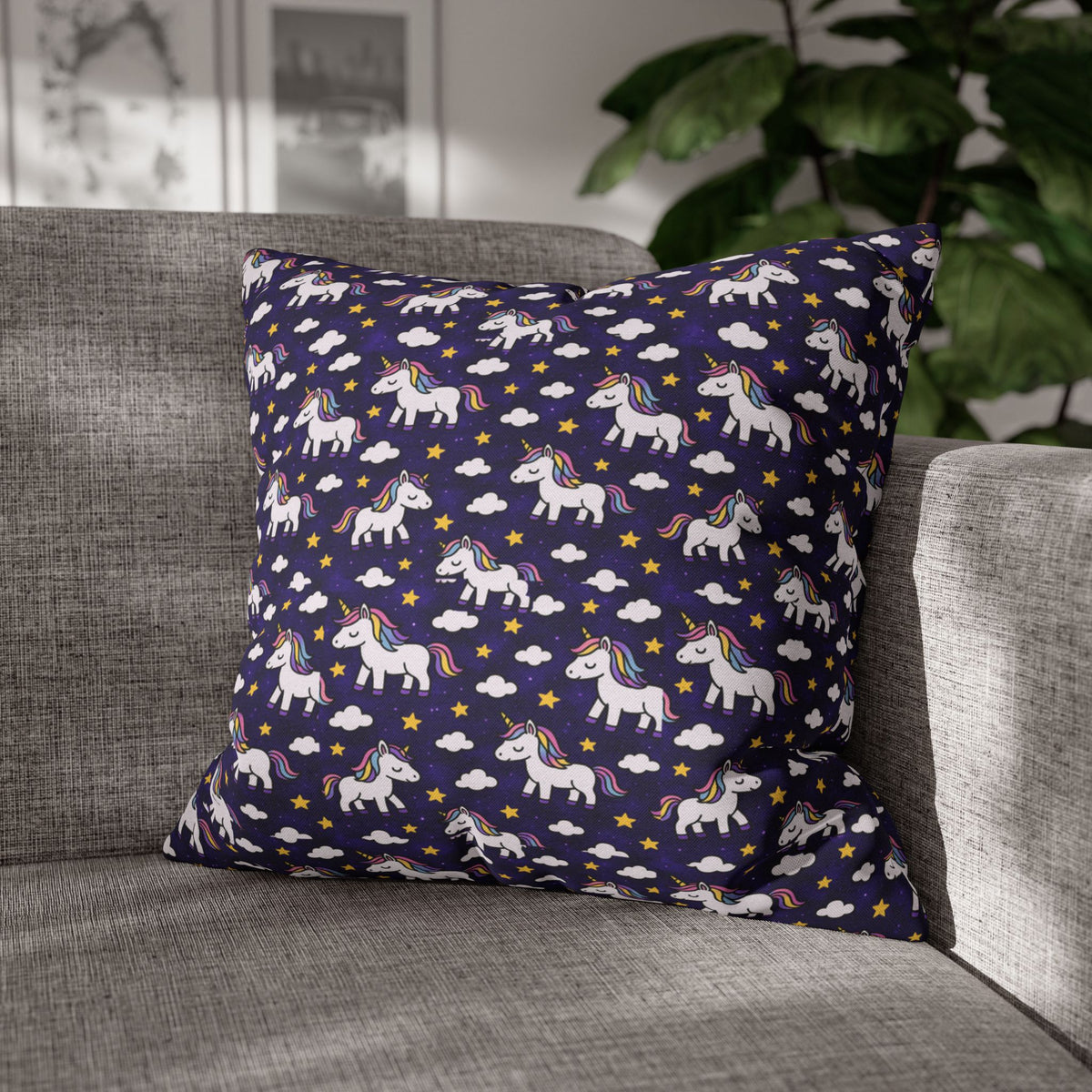 Unicorn Pattern Pillowcase | Square Polyester Throw Pillow Cover