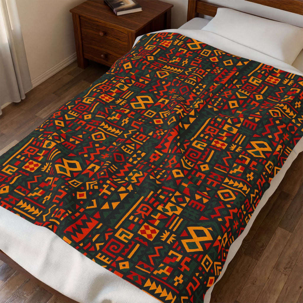 African Tribal Geometric Pattern Velveteen Plush Blanket