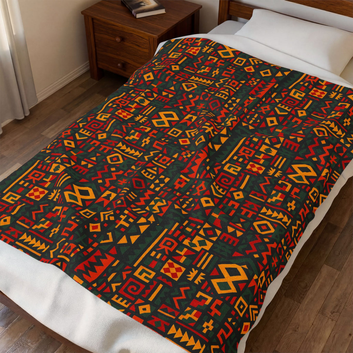 African Tribal Geometric Pattern Velveteen Plush Blanket