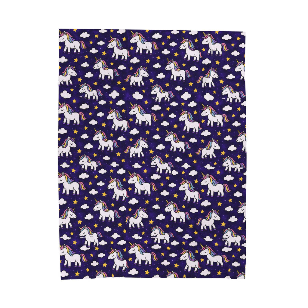 Cute Rainbow Unicorn Pattern Velveteen Plush Blanket | Navy Stars Clouds