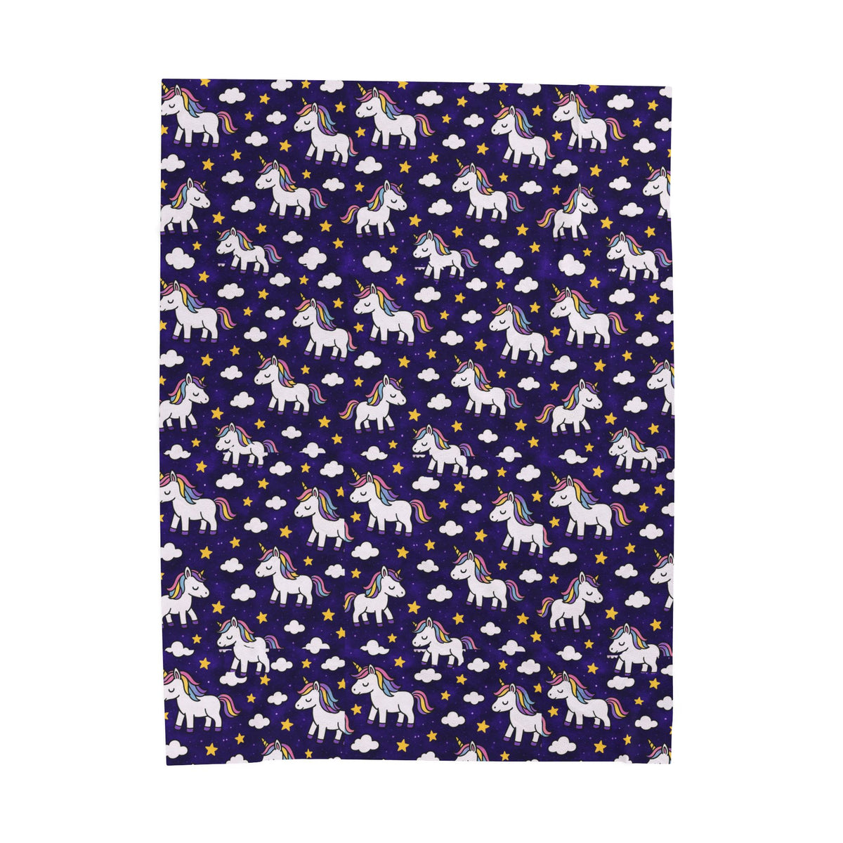 Cute Rainbow Unicorn Pattern Velveteen Plush Blanket | Navy Stars Clouds