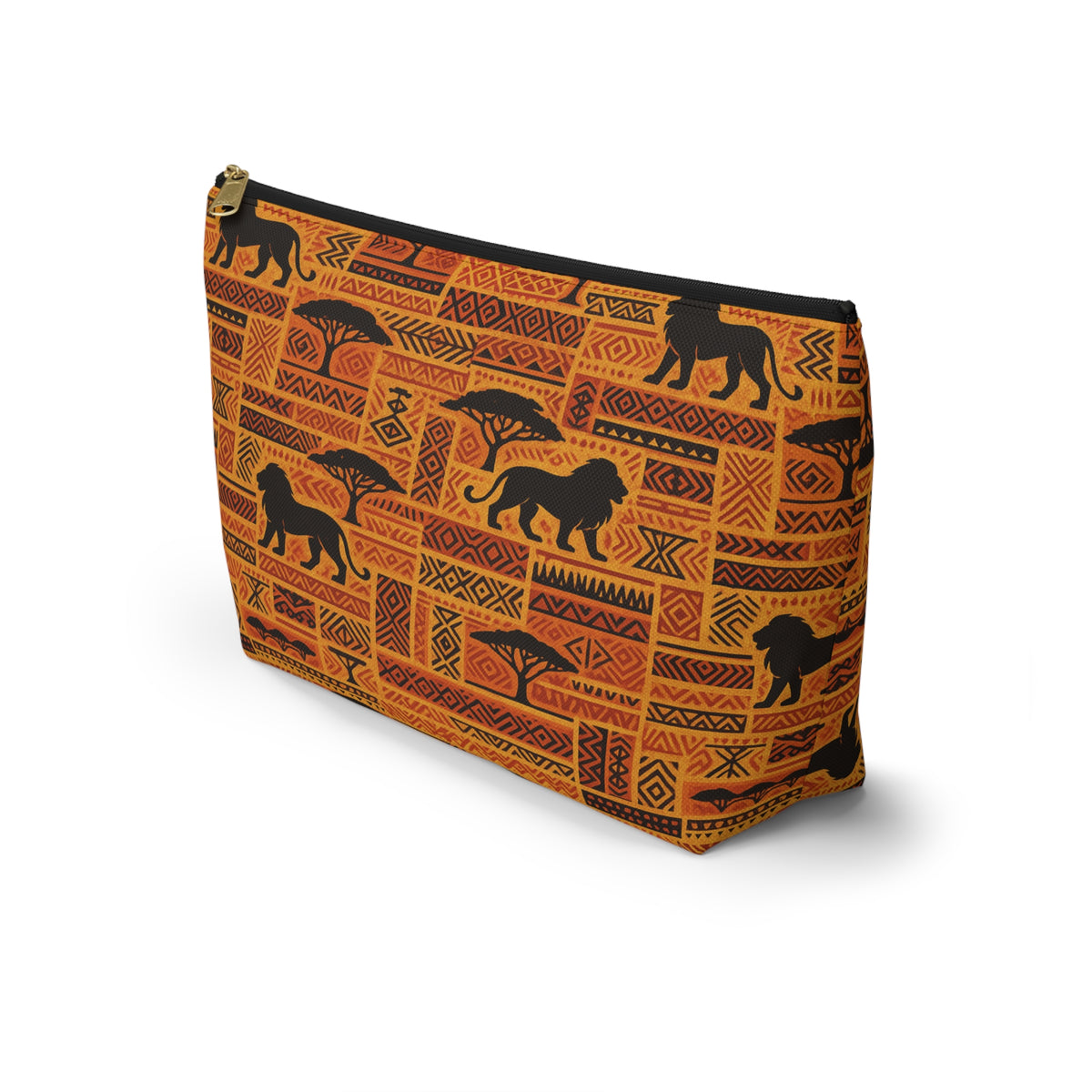 African Safari Lion Pattern Accessory Pouch | T-Bottom Cosmetic Bag