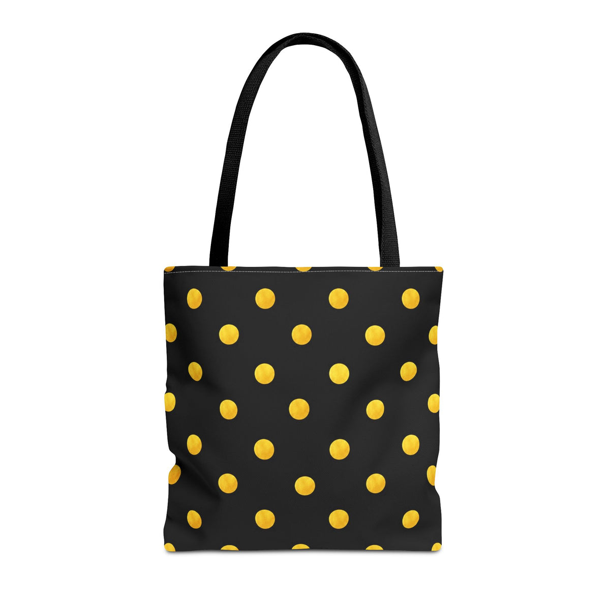 Gold Polka Dot Tote Bag | Black Background, Metallic Spot Pattern