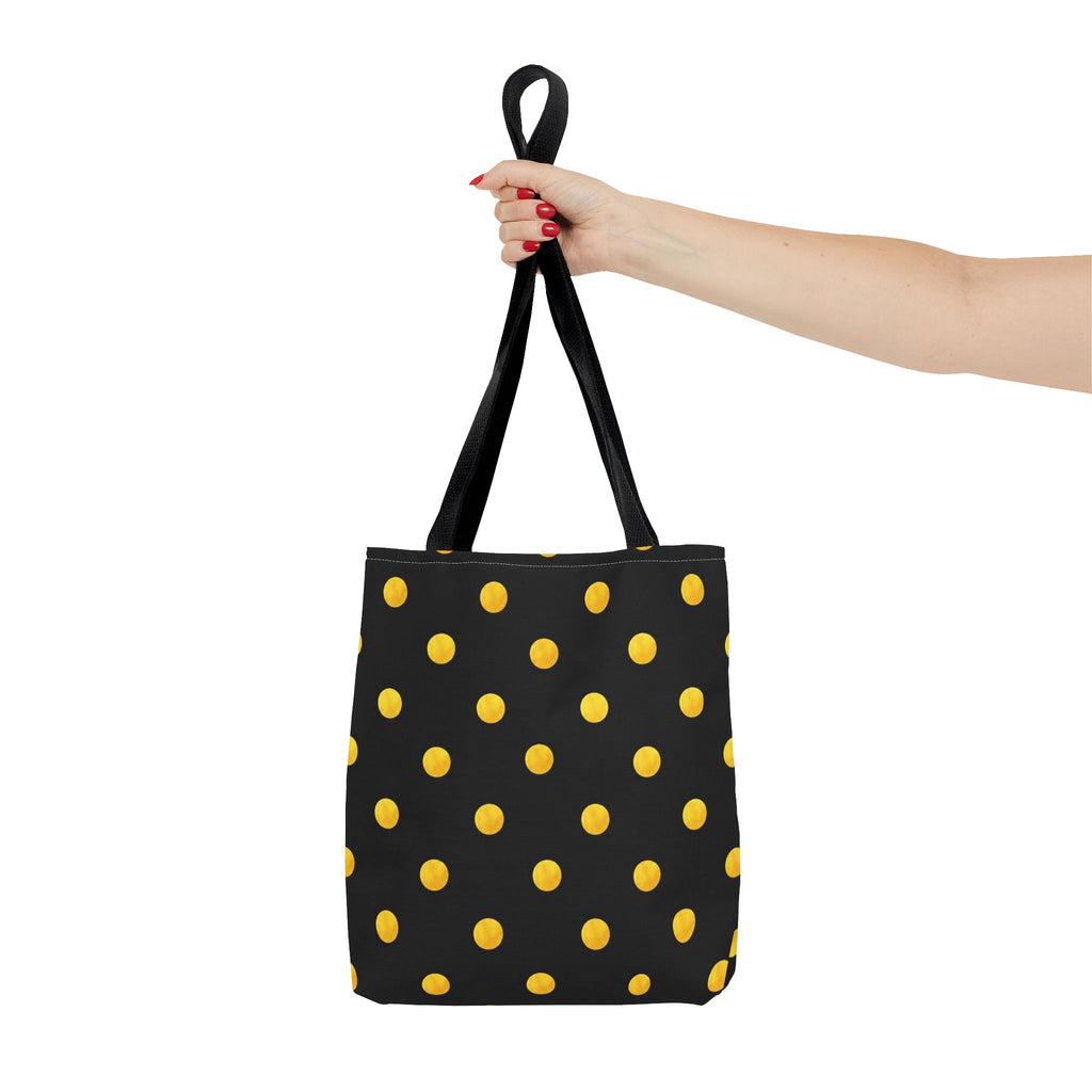 Gold Polka Dot Tote Bag | Black Background, Metallic Spot Pattern
