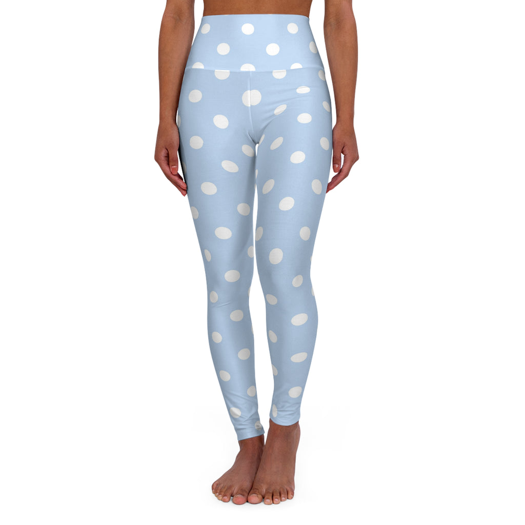Baby Blue Polka Dot Leggings High Waisted Yoga Leggings | Light Blue White Spots