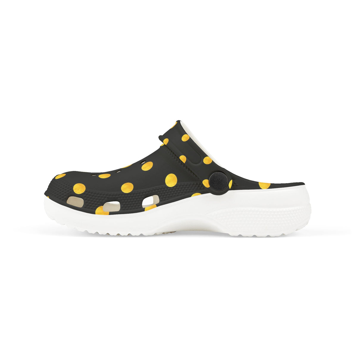 Kids Polka Dot Foam Clogs – Black & Yellow Comfortable Slip-On Shoes