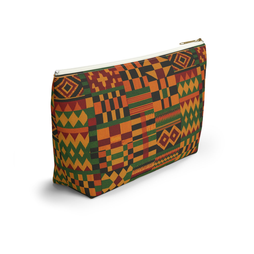 Kente Pattern Accessory Pouch | T-Bottom Makeup Bag, African Print