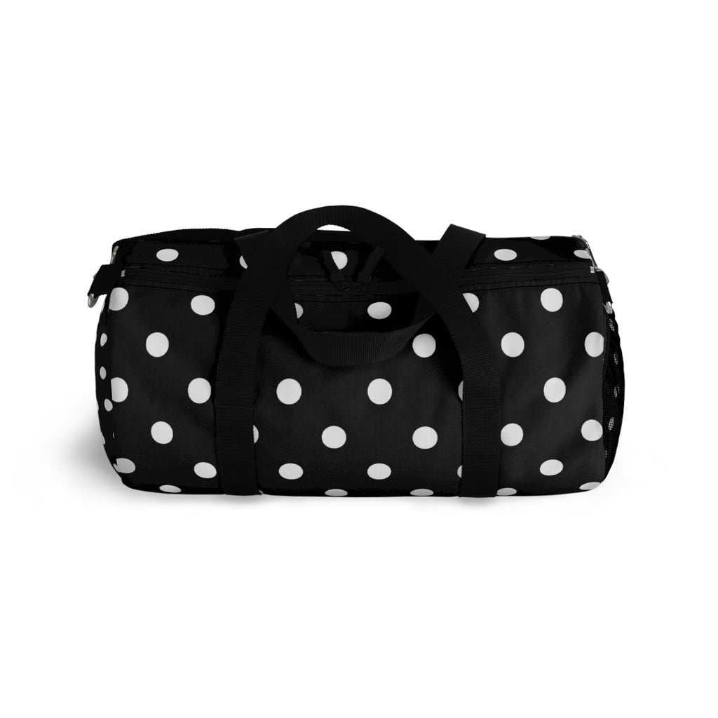 Black Polka Dot Duffel Bag — Classic Travel & Gym Tote
