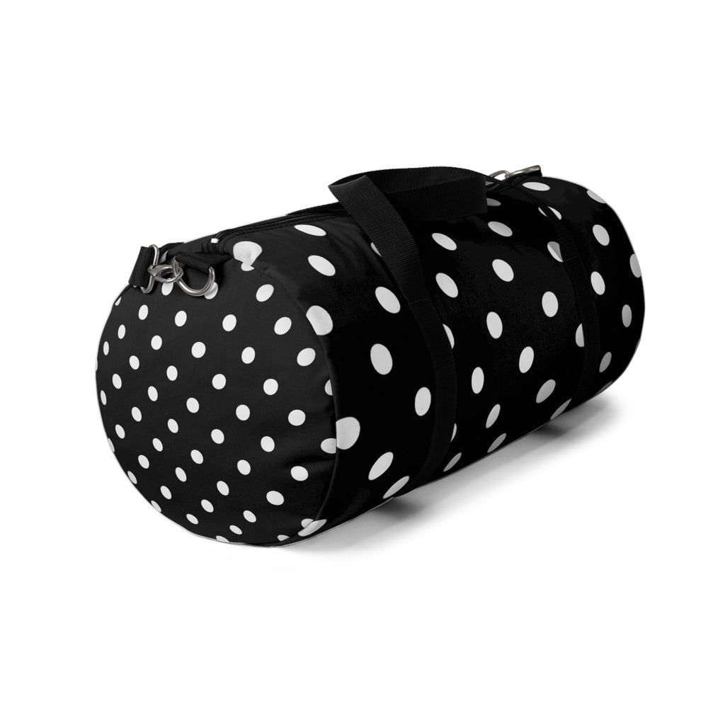 Black Polka Dot Duffel Bag — Classic Travel & Gym Tote