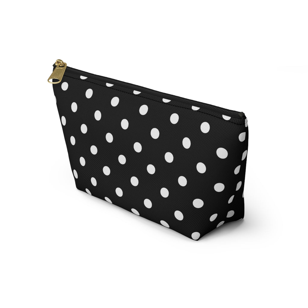 Black Polka Dot Accessory Pouch w T-bottom | Cosmetic Bag