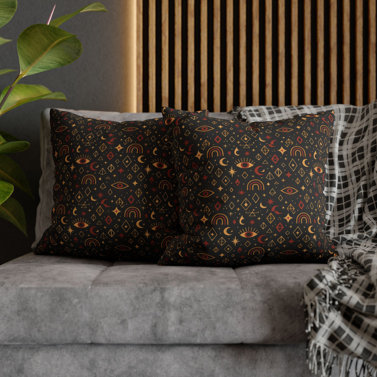 Mystic Eye Pattern Pillowcase | Boho Celestial Motif, Dark Autumn Colors