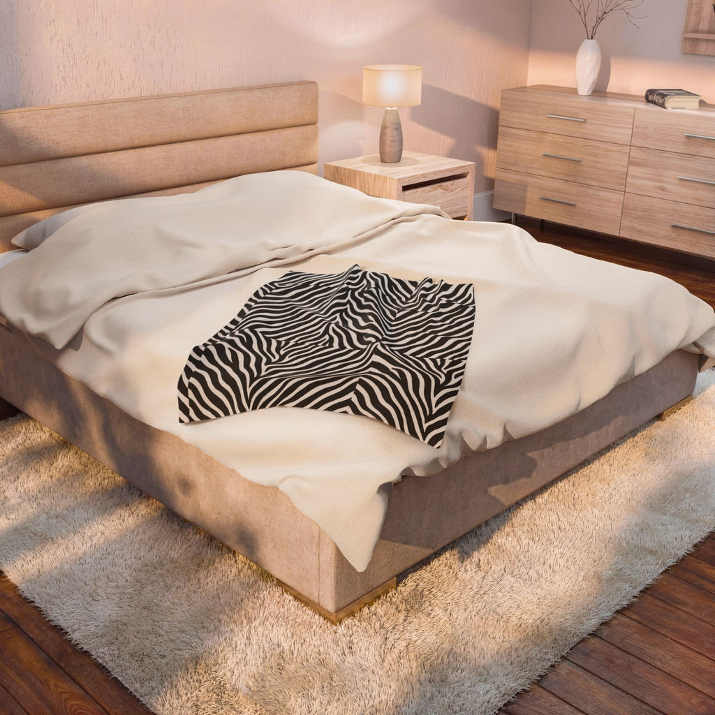 Zebra Stripe Pattern Velveteen Plush Blanket | Black White Animal Print