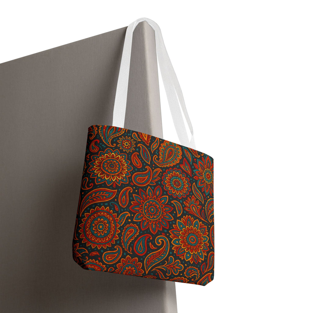 Boho Paisley Floral Pattern Tote Bag | Autumn Mandala All-Over Print