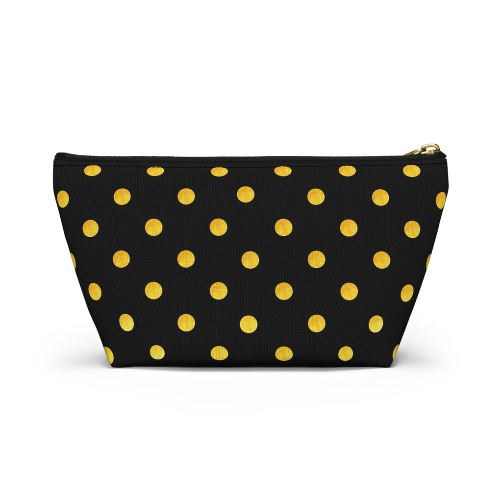 Gold Polka Dot Accessory Pouch | Black Cosmetic Bag