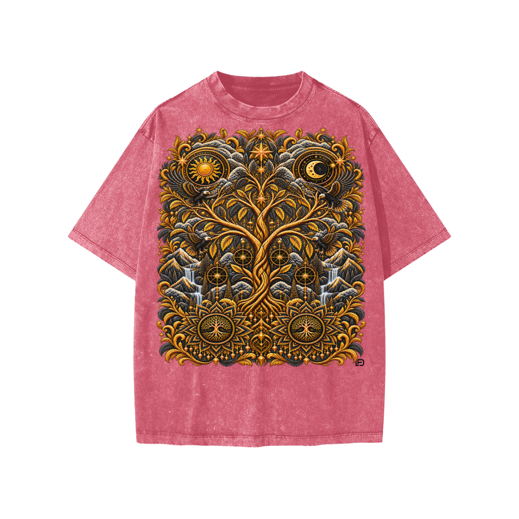 Kids & Teens Unified Celestial Tree Snow Washed Oversized Cotton T-Shirt