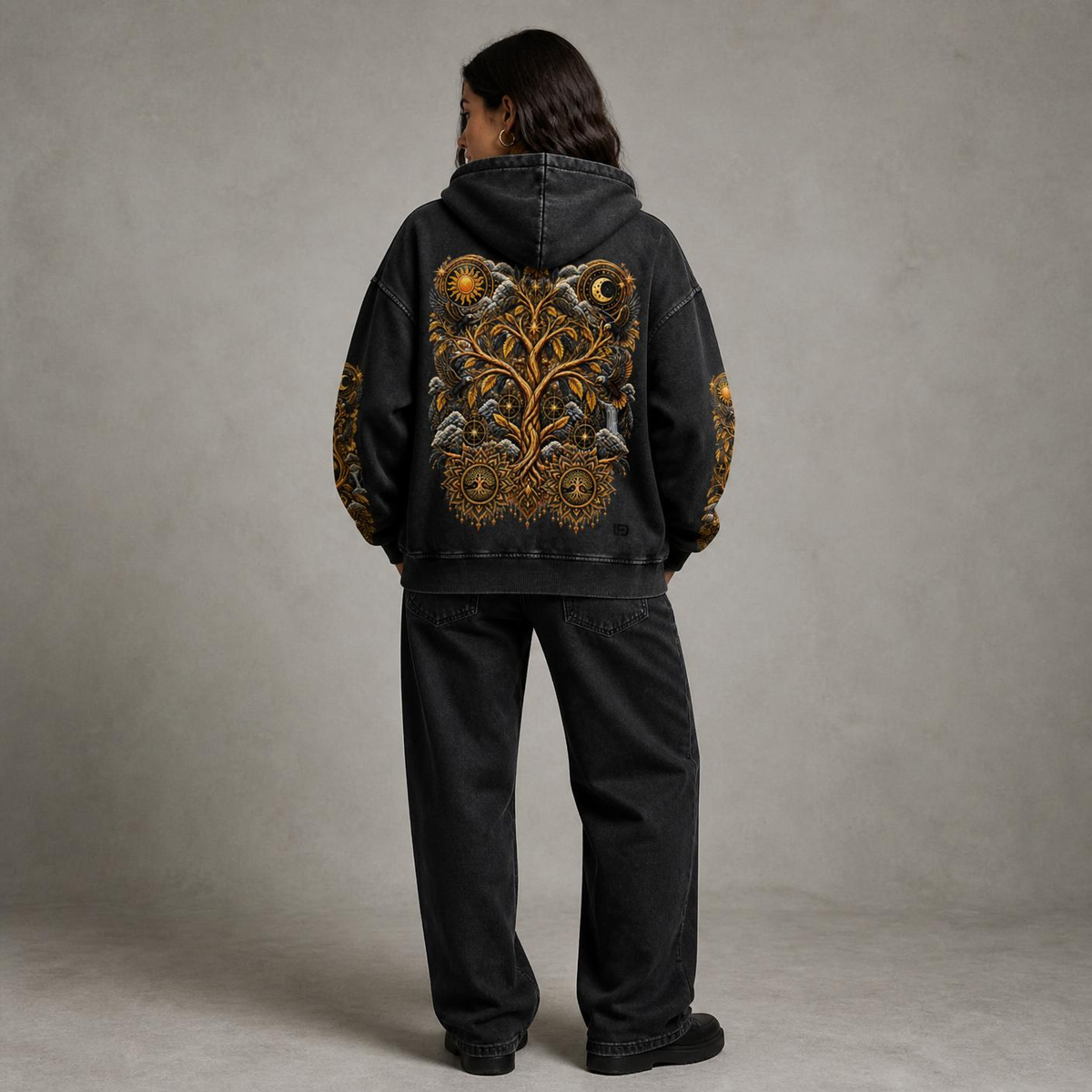 Unified Celestial Tree Snow Washed Loose Cotton Hoodie
