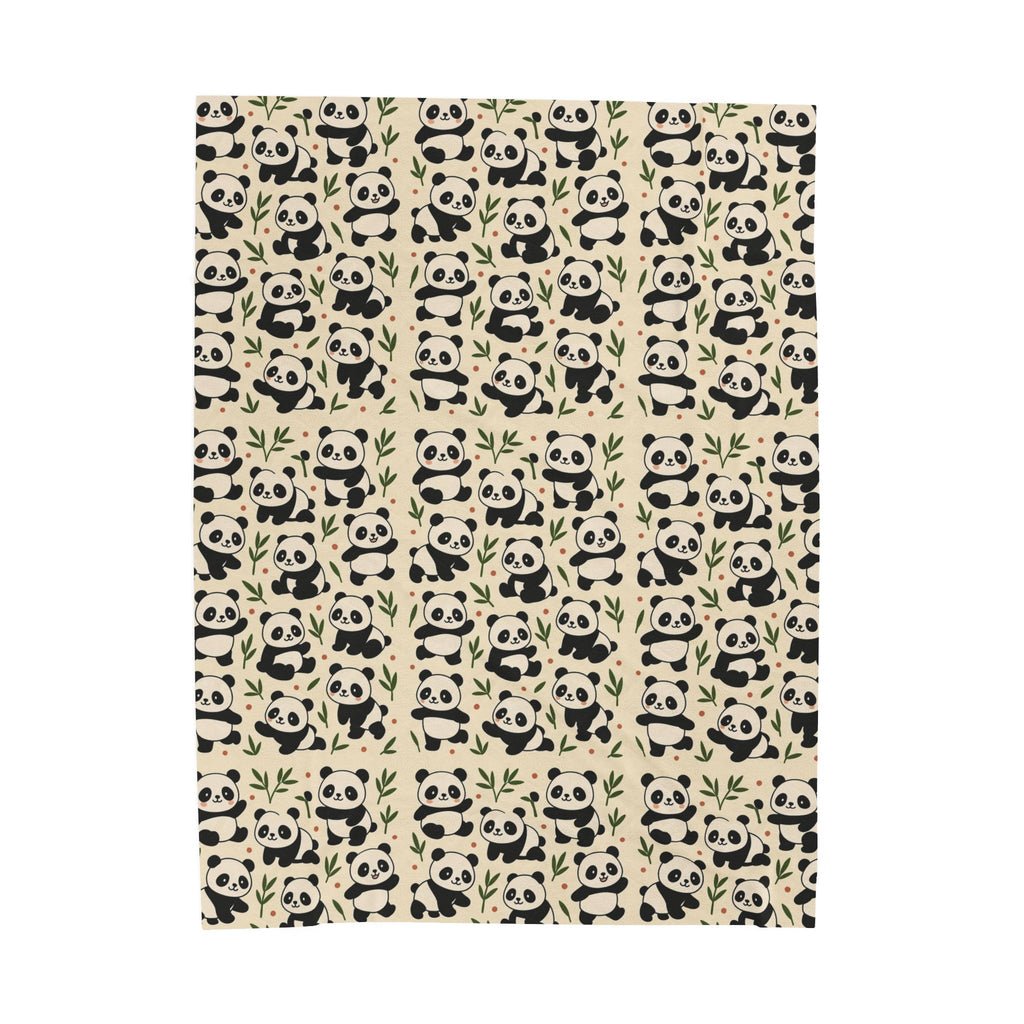 Panda Pattern Velveteen Plush Blanket | Cute Bamboo Bears, Repeating Design