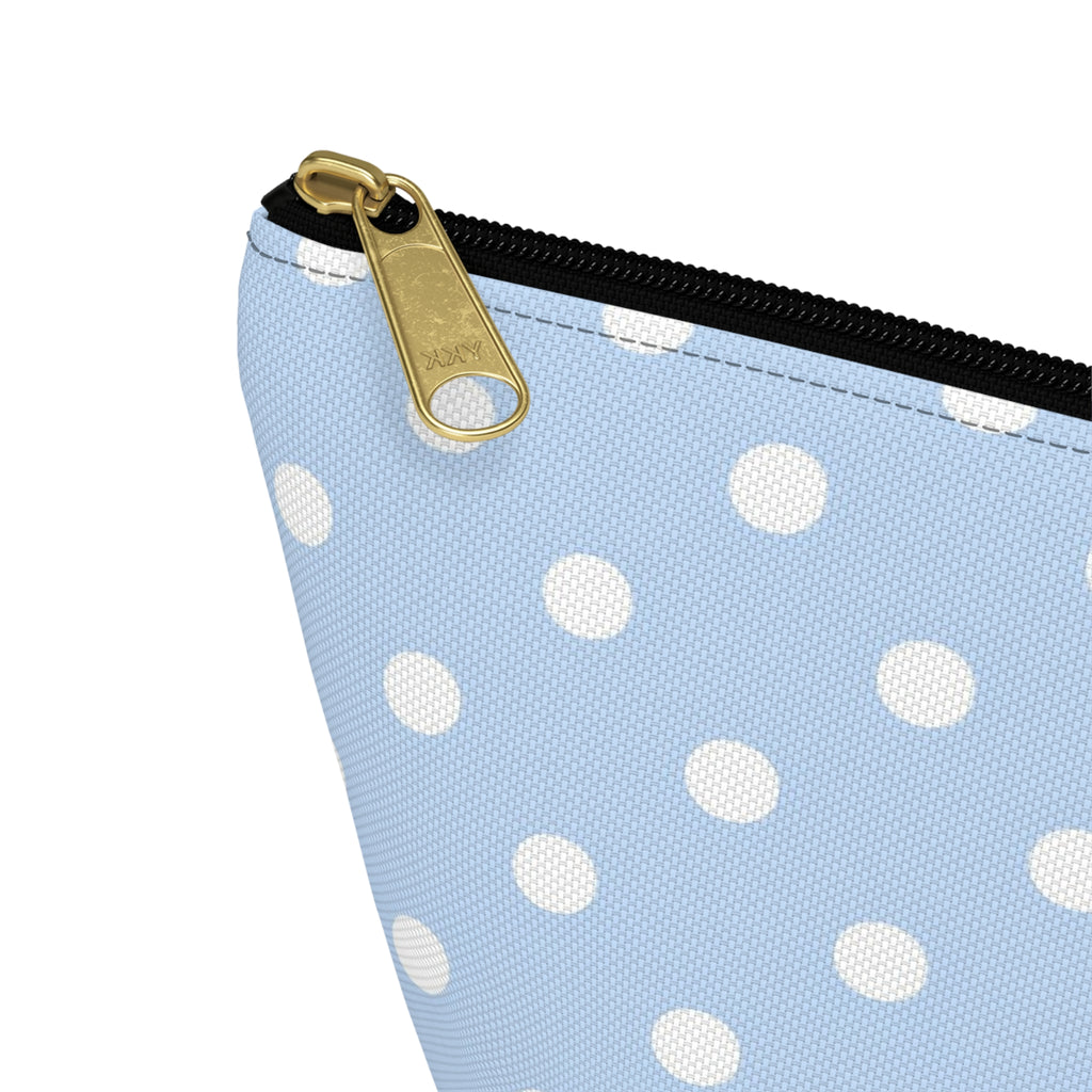 Light Blue Polka Dot Accessory Pouch w T-bottom | Makeup Bag