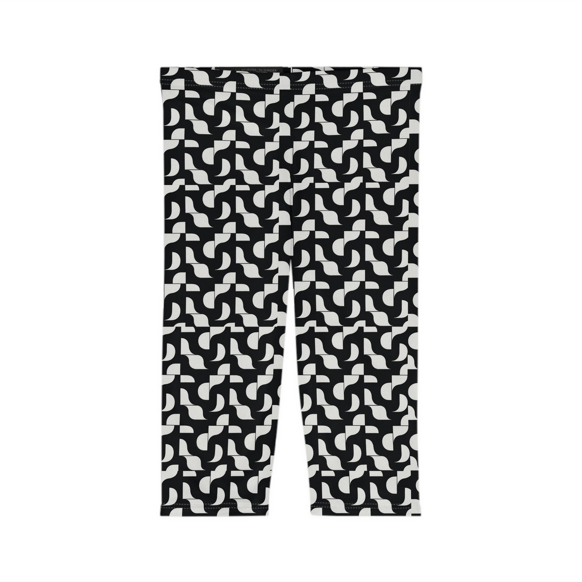 Black White Geometric Pattern Capri Leggings | Retro Tile Print