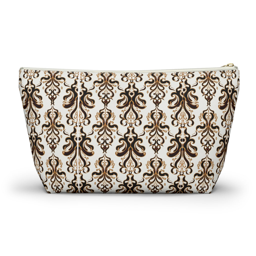 Brown Damask Pattern Accessory Pouch