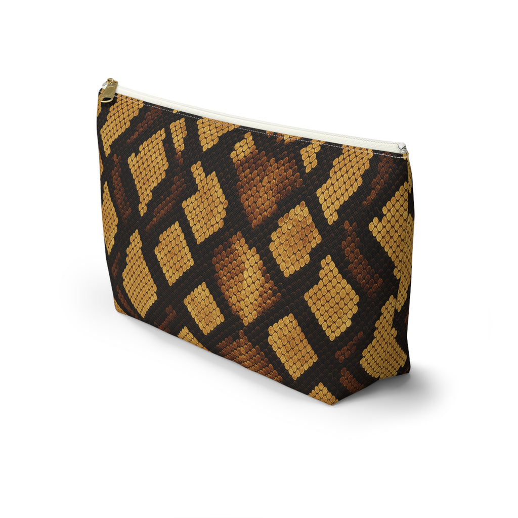 Brown Snake Print Accessory Pouch | T-Bottom Cosmetic Bag