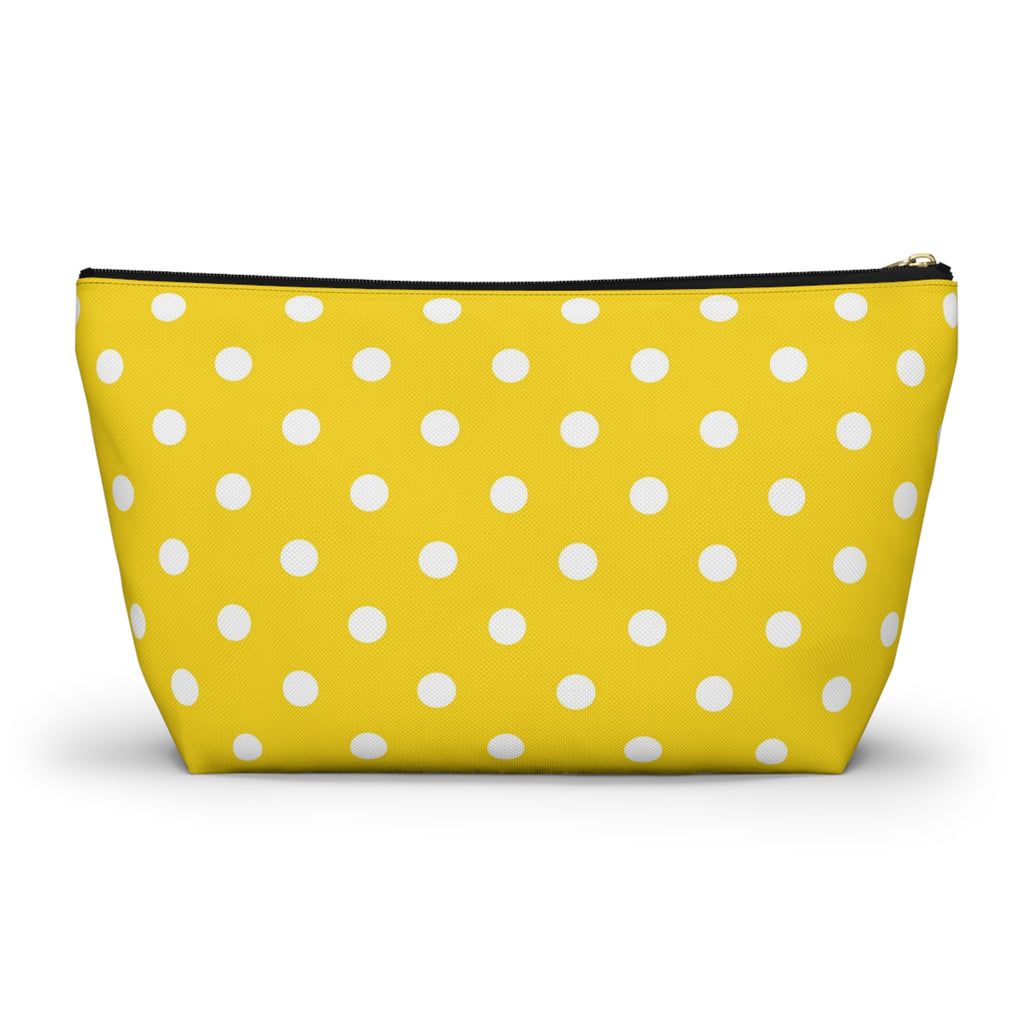Yellow White Polka Dot Accessory Pouch | T-Bottom Cosmetic Bag