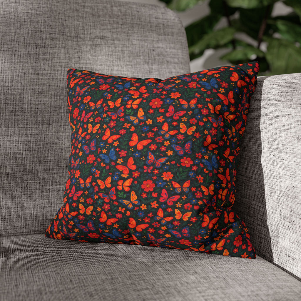 Butterflies Floral Pillowcase, Home Decor, Throw Pillow Cover, Bedroom Accessory, Gift for Her, Spun Polyester Square Pillow