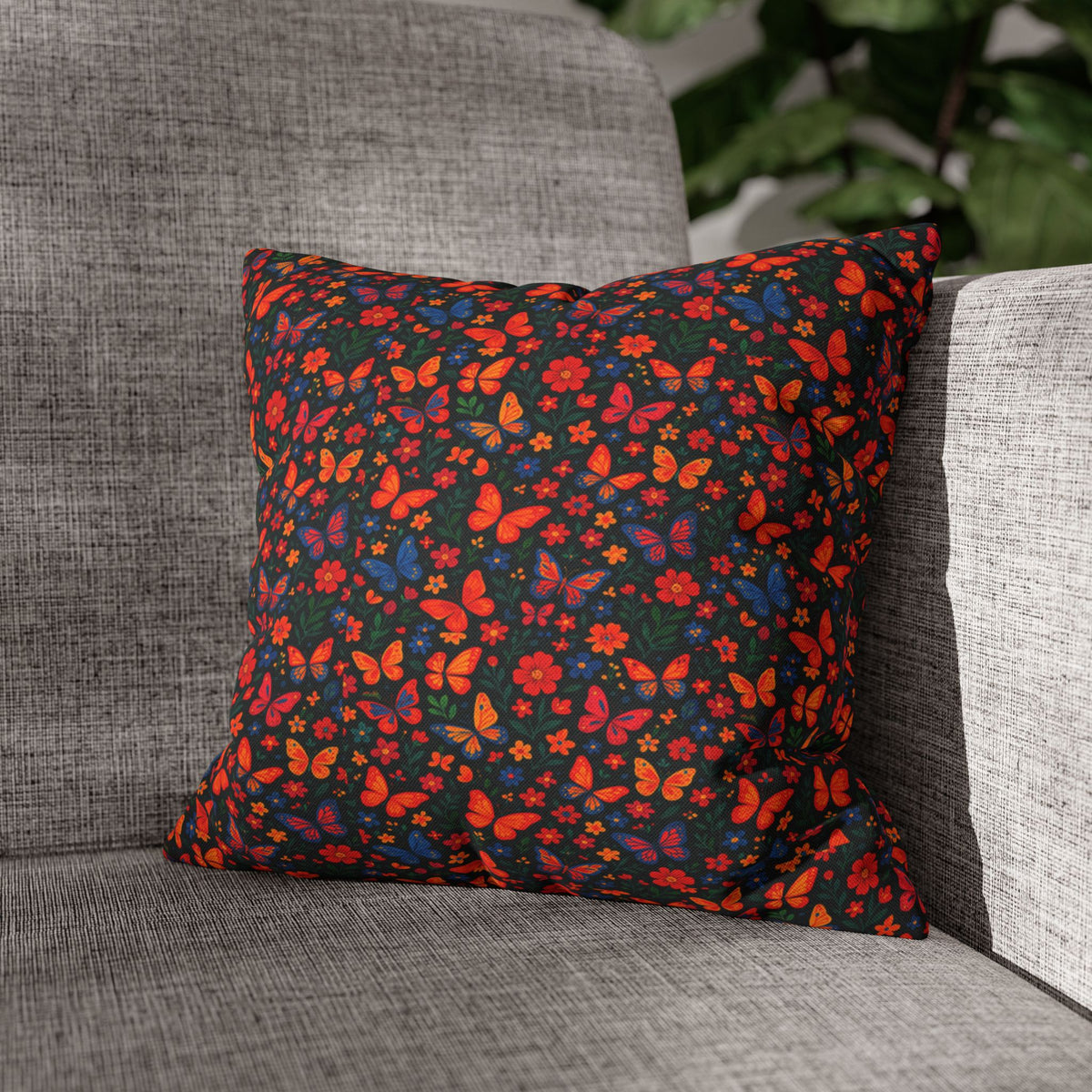 Butterflies Floral Pillowcase, Home Decor, Throw Pillow Cover, Bedroom Accessory, Gift for Her, Spun Polyester Square Pillow