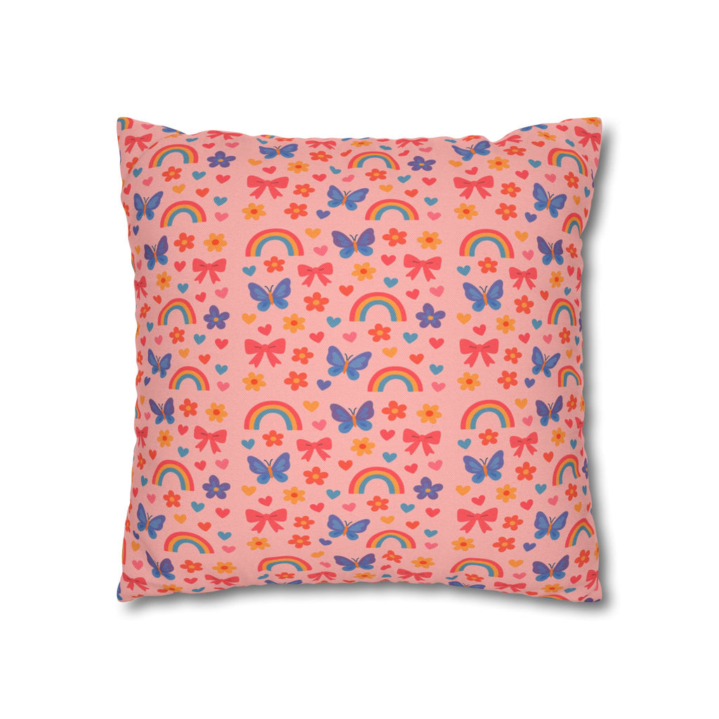 Rainbow Butterflies Pattern Pillowcase | Square Polyester Pillowcase