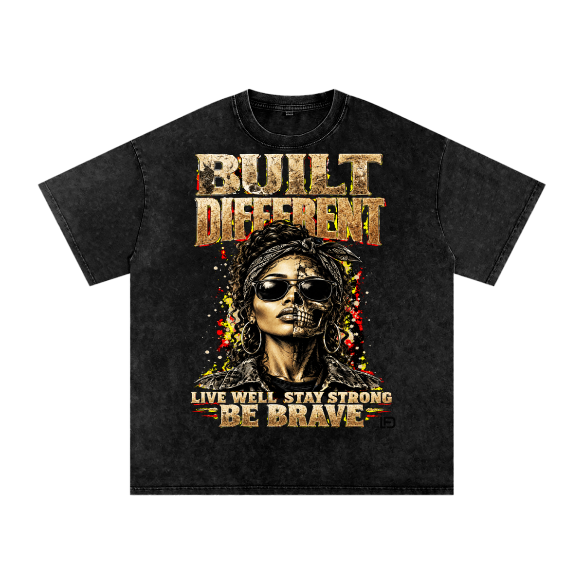 Women’s Built Different: Live Well, Stay Strong, Be Brave Snow Washed Oversized Cotton T-Shirt