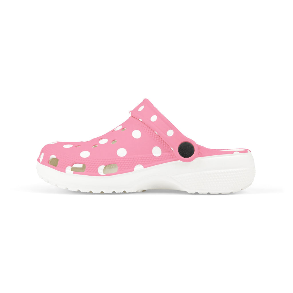Kids Pink Polka Dot Foam Clogs — Lightweight EVA Slip-On Shoes