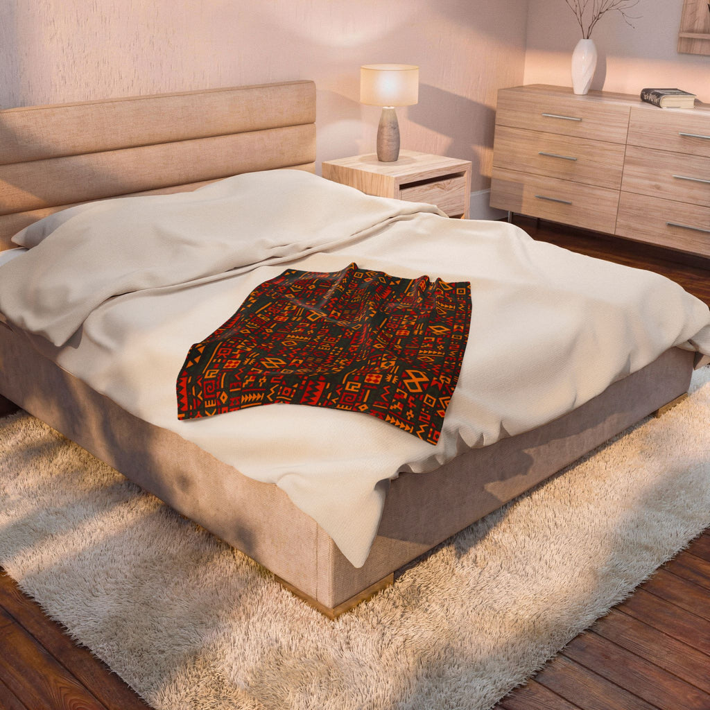 African Tribal Geometric Pattern Velveteen Plush Blanket