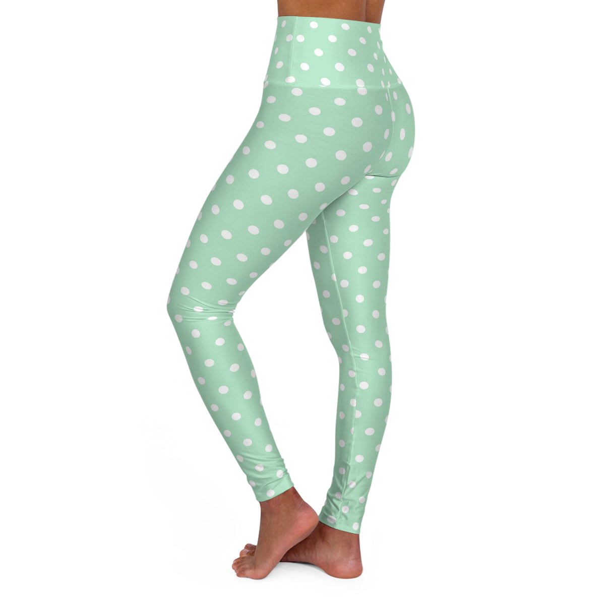 Mint Polka Dot Leggings High Waisted Yoga Leggings | Pastel Green White Dots