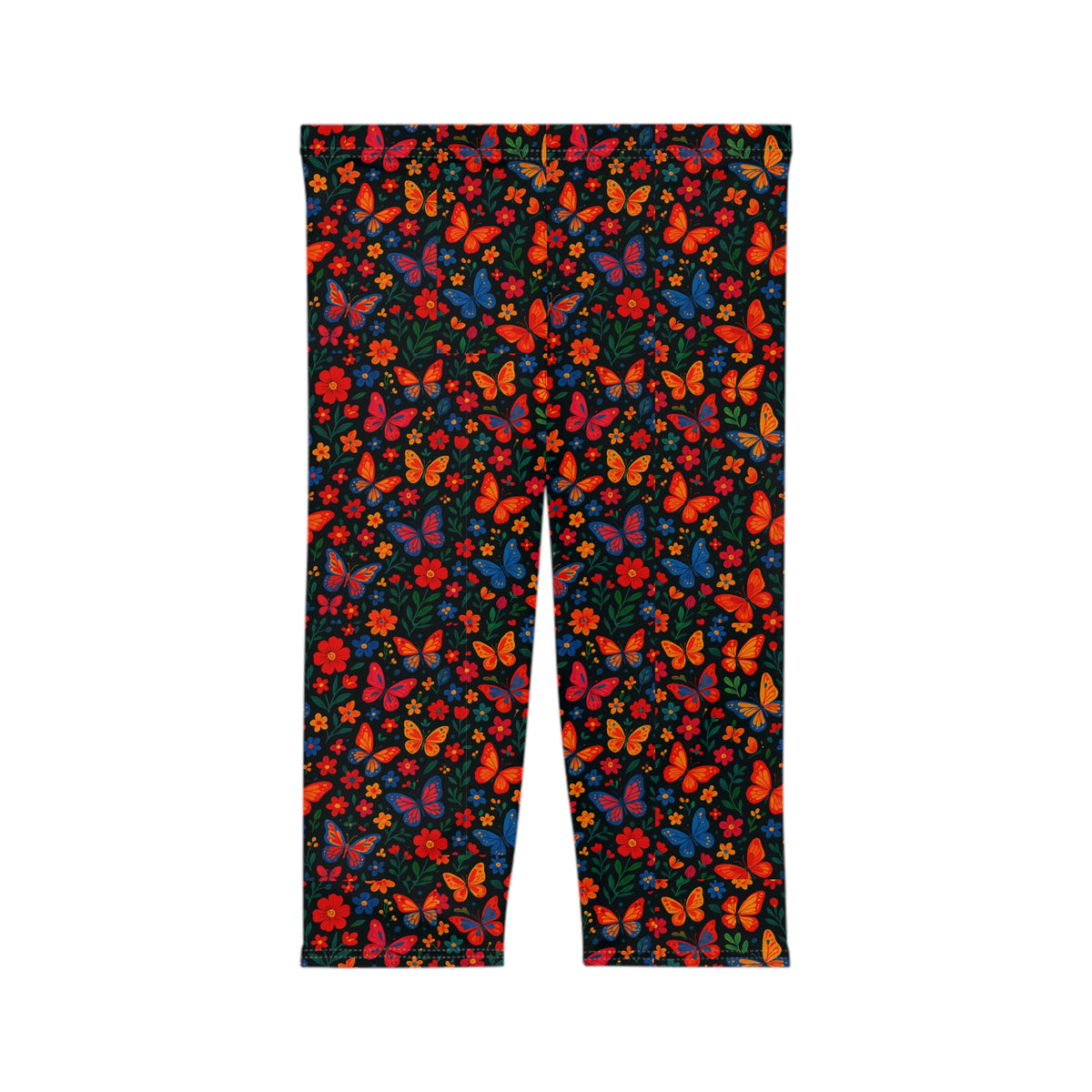 Colorful Butterfly Floral Capri Leggings | Bright All-Over Print