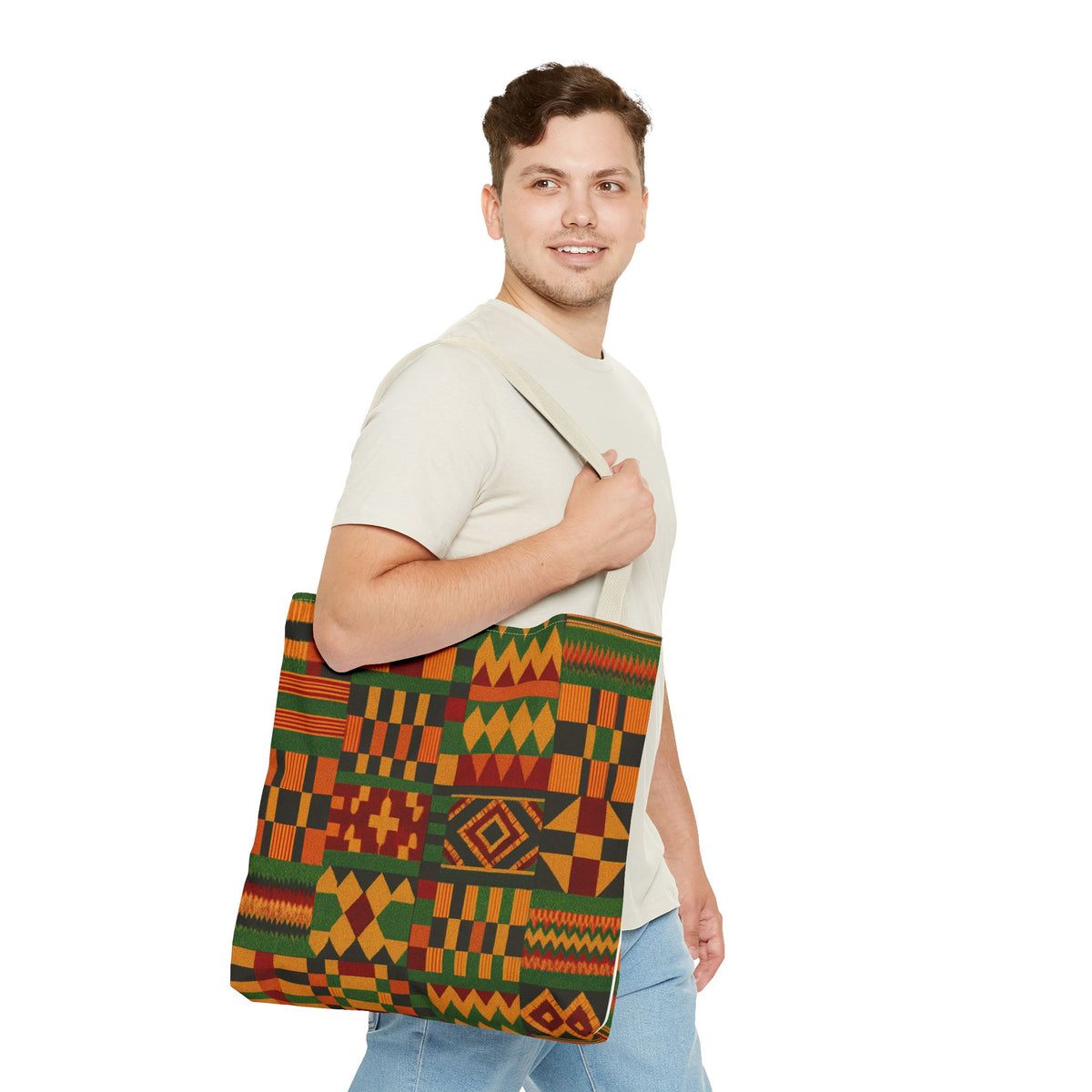 Kente Pattern Tote Bag | African Print Geometric Patchwork