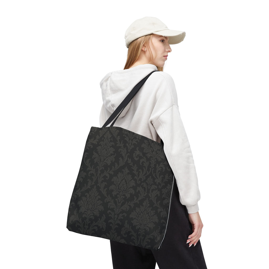 Dark Damask Pattern Tote Bag | Vintage Floral All-Over Print