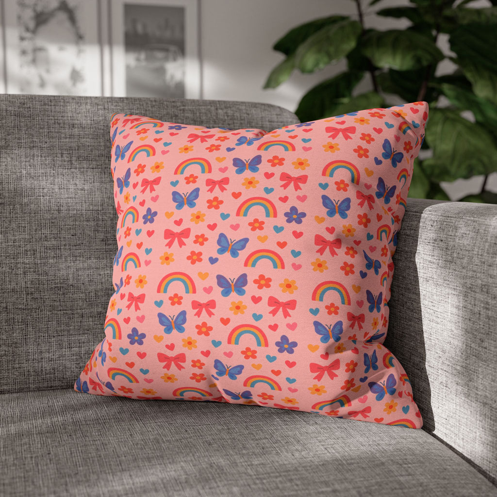 Rainbow Butterflies Pattern Pillowcase | Square Polyester Pillowcase