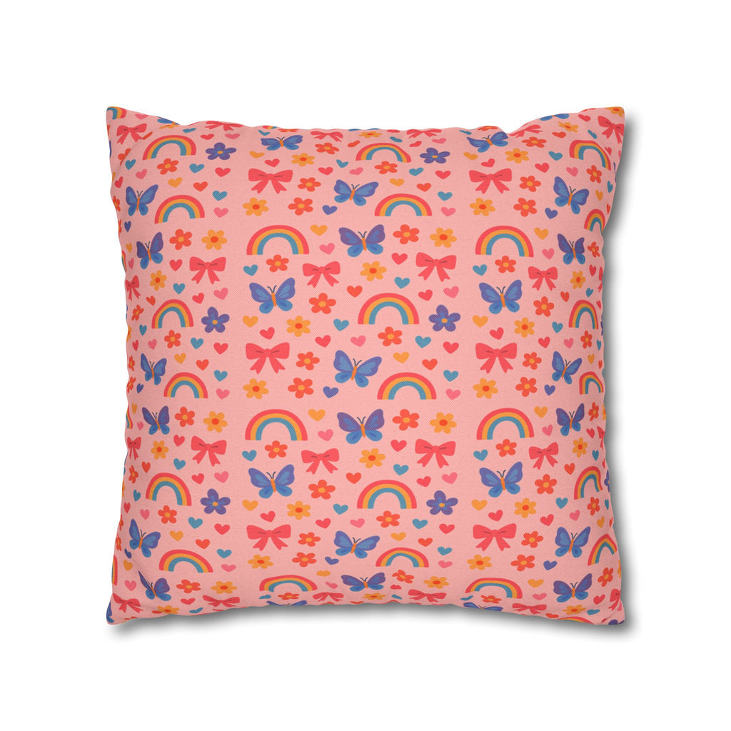 Rainbow Butterflies Pattern Pillowcase | Square Polyester Pillowcase