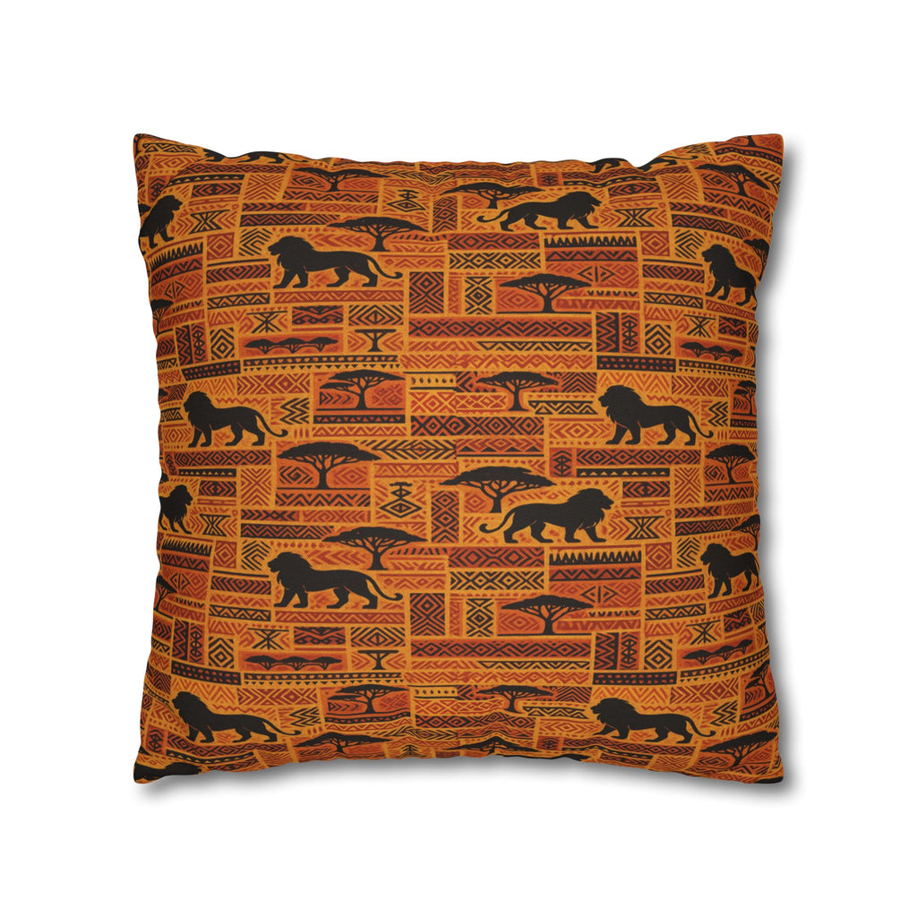 African Safari Pattern Pillowcase | Lion Silhouette Square Pillow