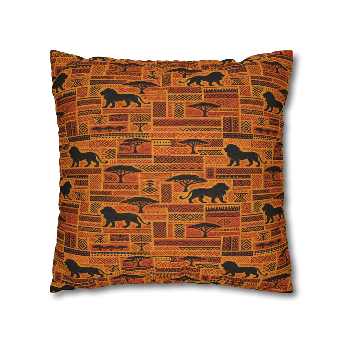African Safari Pattern Pillowcase | Lion Silhouette Square Pillow