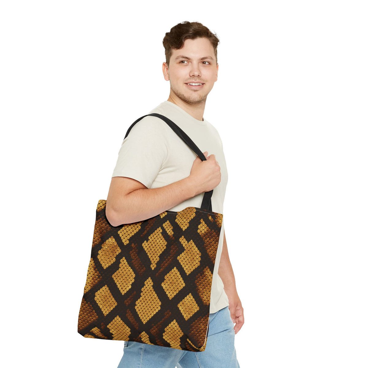 Gold Brown Snakeskin Tote Bag | Animal Print Handbag, Fashion Shoulder Purse, Trendy Shopping Tote, Stylish Carryall, Chic Travel Bag