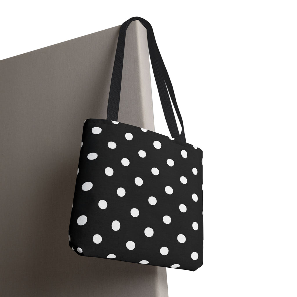 Black Polka Dot Tote Bag | White Dots on Black Background