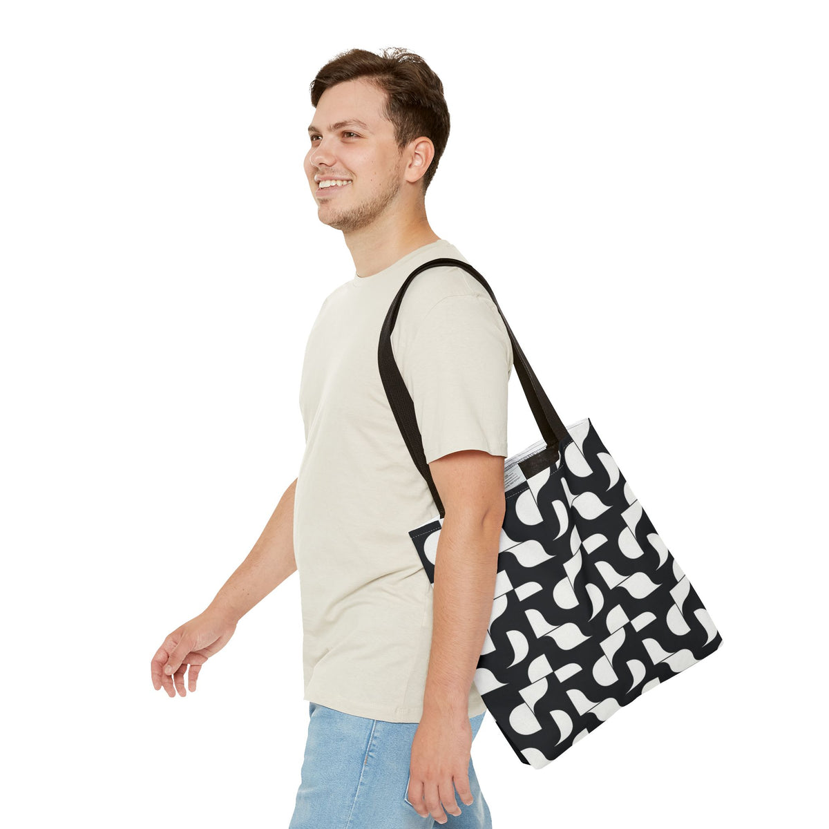 Monochrome Geometric Tote Bag, Black and White Patterned Shopping Bag, Stylish Shoulder Bag, Reusable Grocery Tote, Eco-Friendly Carryall,