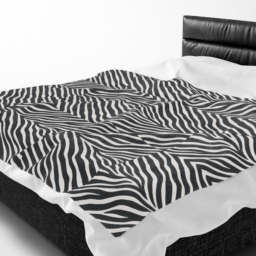 Zebra Stripe Pattern Velveteen Plush Blanket | Black White Animal Print