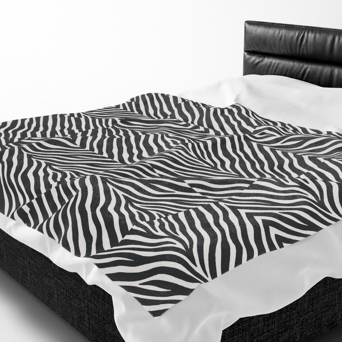Zebra Stripe Pattern Velveteen Plush Blanket | Black White Animal Print