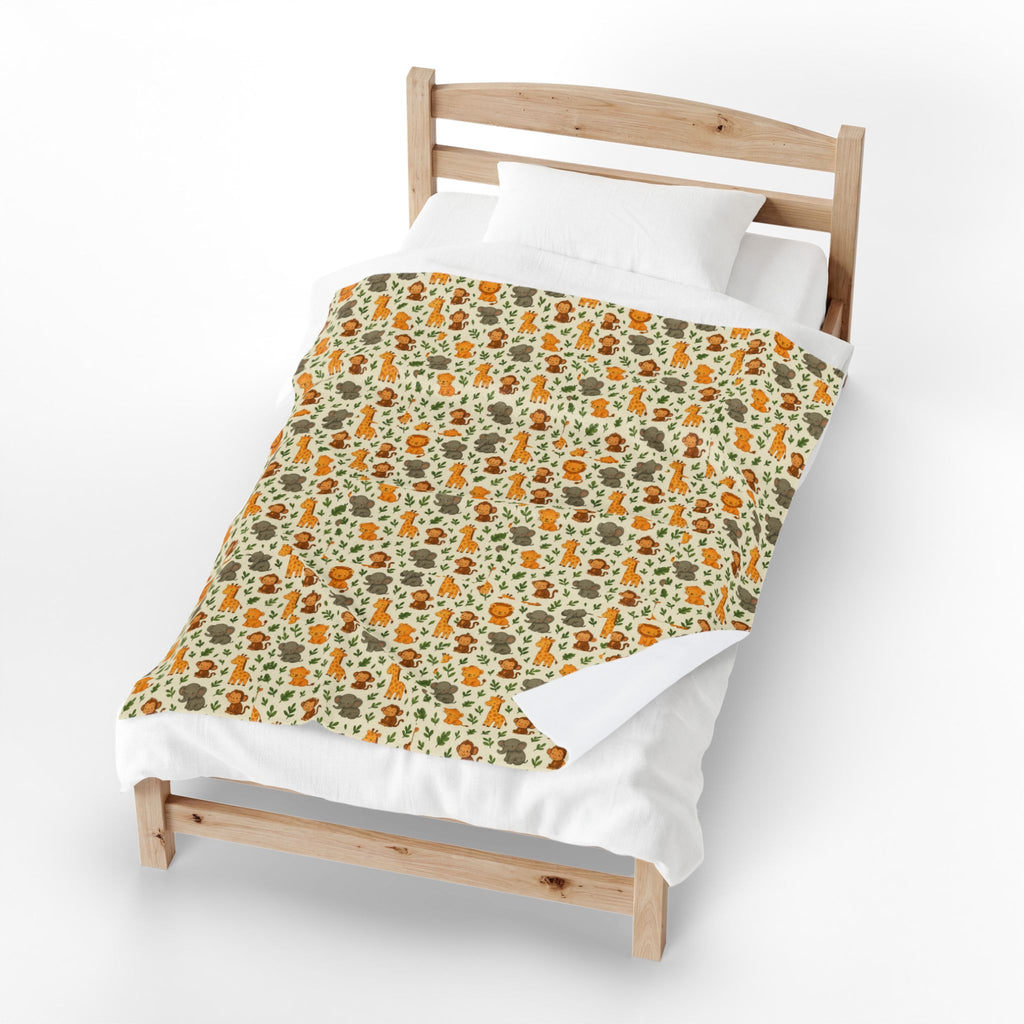 Autumn Woodland Animals Velveteen Plush Blanket | Fox & Mushroom Pattern