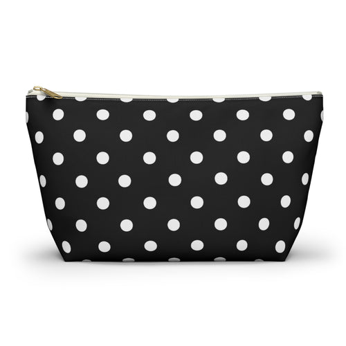 Black Polka Dot Accessory Pouch w T-bottom | Cosmetic Bag